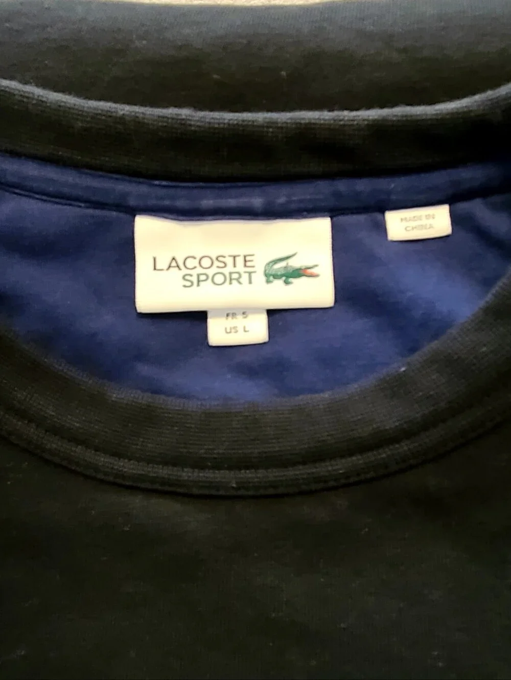 Men's L, Lacoste Black Crewneck Sweatshirt with Gray Sleeve Panels